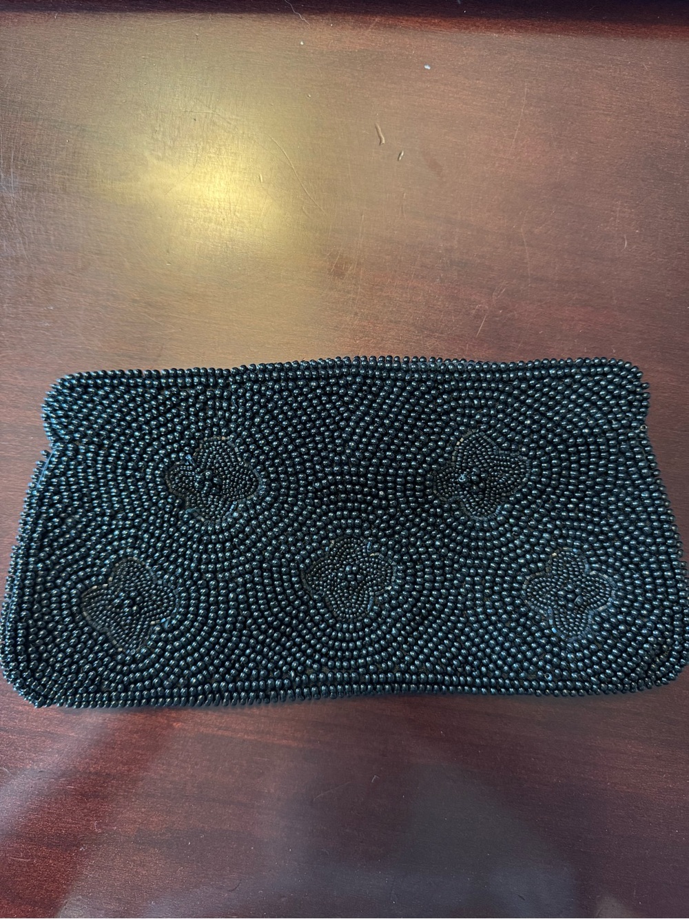 Vintage Black Beaded Floral Pattern Evening Clutch